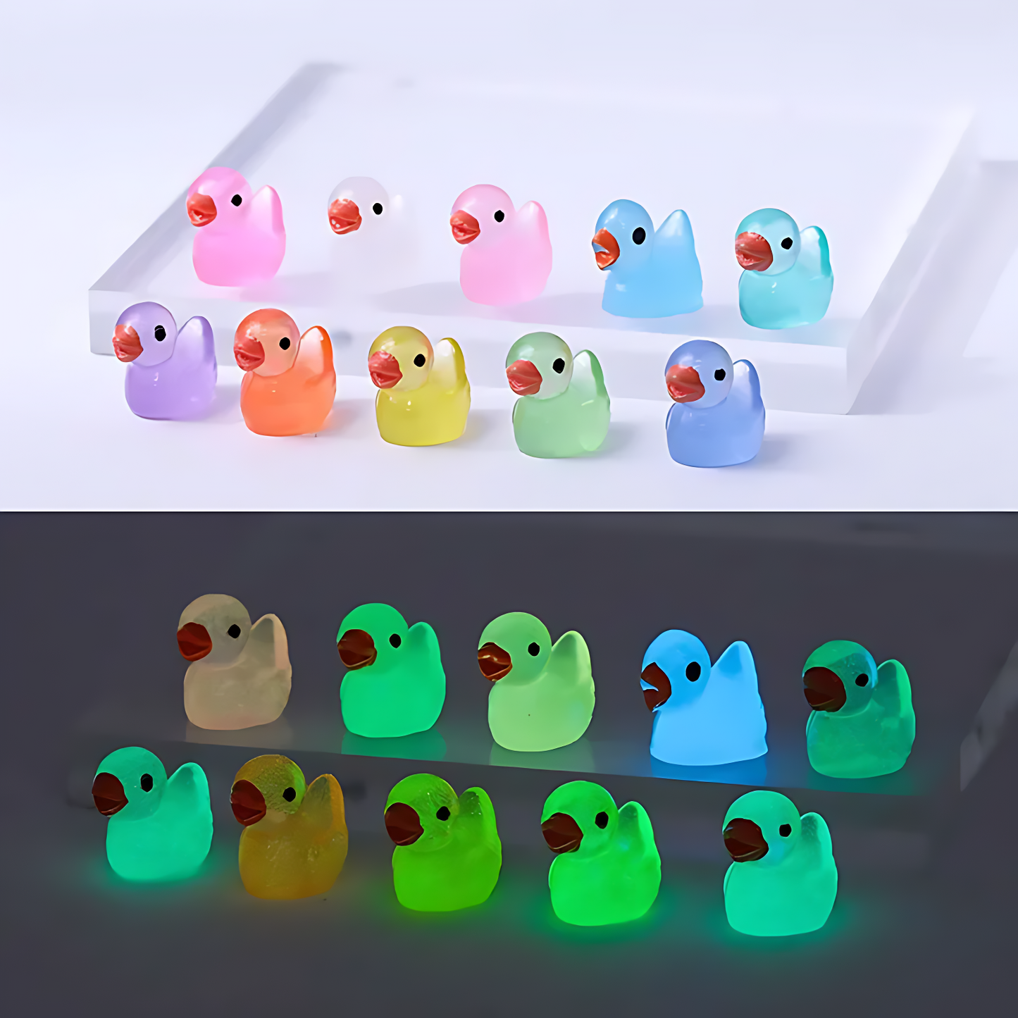 ASSORTED GLOWING RESIN DUCKS